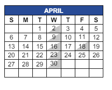 District School Academic Calendar for C I Waggoner School for April 2025