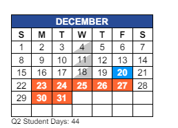 District School Academic Calendar for C I Waggoner School for December 2024