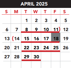 District School Academic Calendar for Diaz-Villarreal Elementary School for April 2025