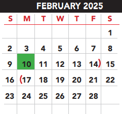 District School Academic Calendar for Elodia R Chapa Elementary for February 2025