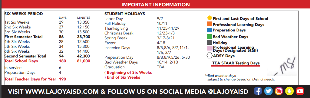 District School Academic Calendar Key for Ann Richards Middle School