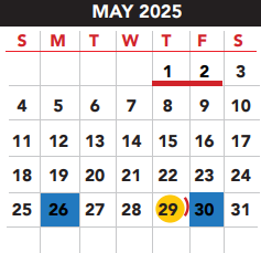 District School Academic Calendar for E B Reyna Elementary for May 2025