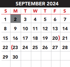 District School Academic Calendar for Eligio Kika De La Garza Elementary for September 2024