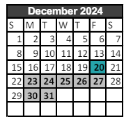 District School Academic Calendar for C.A.P.S Continuing Academic Program School for December 2024
