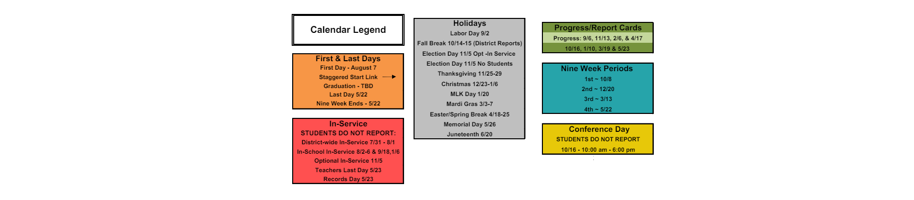 District School Academic Calendar Key for Ossun Elementary School