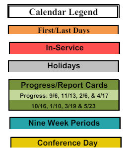 District School Academic Calendar Legend for Lafayette Alternative Program For Students