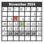 District School Academic Calendar for Ossun Elementary School for November 2024