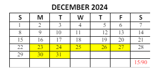 District School Academic Calendar for Lafayette Tecumseh Jr High Sch for December 2024