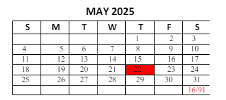 District School Academic Calendar for Lafayette Tecumseh Jr High Sch for May 2025