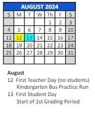 District School Academic Calendar for Kolling Elementary School for August 2024