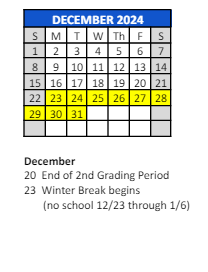 District School Academic Calendar for Kolling Elementary School for December 2024