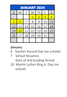 District School Academic Calendar for Kolling Elementary School for January 2025
