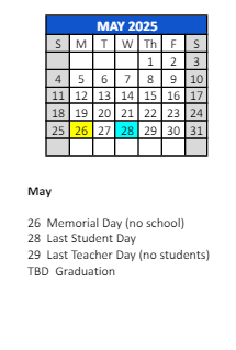 District School Academic Calendar for Kolling Elementary School for May 2025