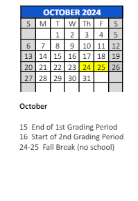 District School Academic Calendar for Kolling Elementary School for October 2024