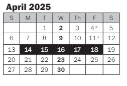 District School Academic Calendar for Best Night School for April 2025