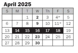 District School Academic Calendar for Benjamin Franklin Elementary for April 2025