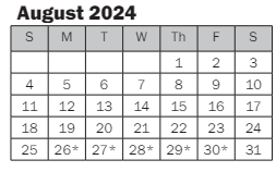 District School Academic Calendar for Best Night School for August 2024