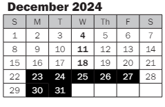 District School Academic Calendar for Best Night School for December 2024