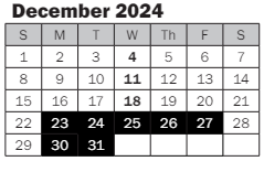 District School Academic Calendar for Benjamin Franklin Elementary for December 2024