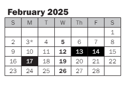 District School Academic Calendar for Best Night School for February 2025