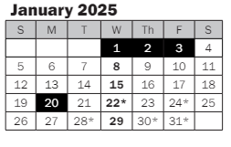 District School Academic Calendar for Best Night School for January 2025