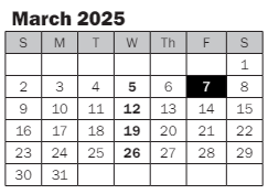 District School Academic Calendar for Best Night School for March 2025