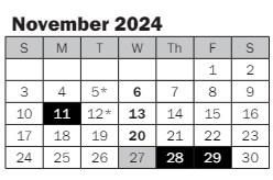 District School Academic Calendar for Best Night School for November 2024