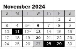District School Academic Calendar for Benjamin Franklin Elementary for November 2024
