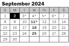 District School Academic Calendar for Best Night School for September 2024