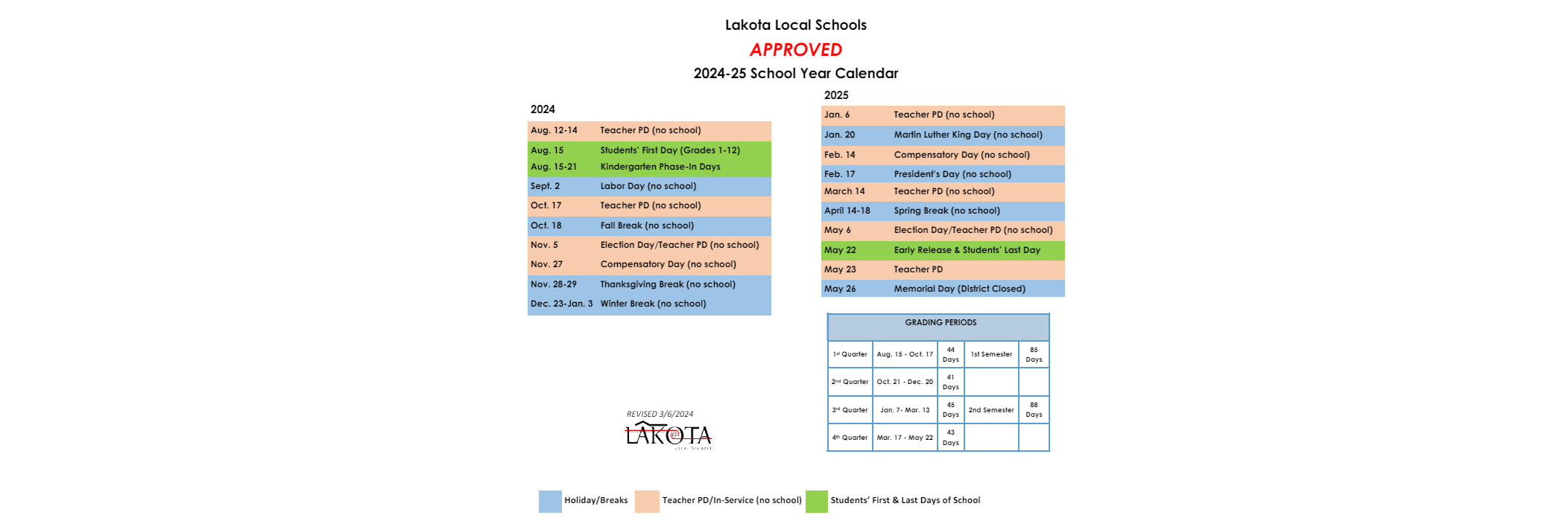 District School Academic Calendar Key for Shawnee Elementary School