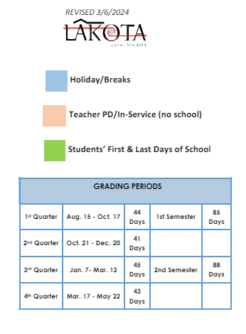 District School Academic Calendar Legend for Shawnee Elementary School