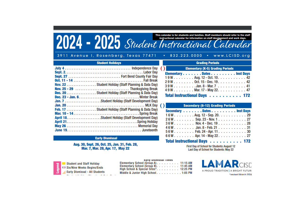 District School Academic Calendar Key for Travis Elementary