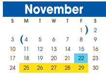 District School Academic Calendar for Juvenile Detent Ctr for November 2024