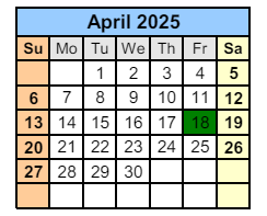 District School Academic Calendar for Paul F Boston Middle School for April 2025