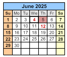 District School Academic Calendar for Paul F Boston Middle School for June 2025