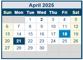District School Academic Calendar for Quail Run Elementary for April 2025