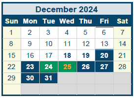 District School Academic Calendar for Quail Run Elementary for December 2024