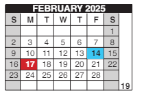 District School Academic Calendar for Pioneer Park Es for February 2025