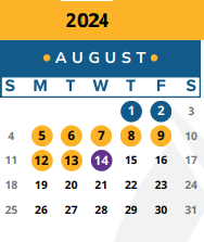 District School Academic Calendar for Running Brushy Middle School for August 2024