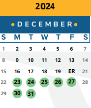 District School Academic Calendar for Block House Creek Elementary School for December 2024