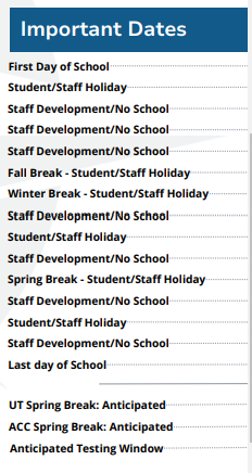 District School Academic Calendar Key for Knox Wiley Middle School