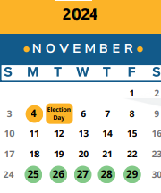 District School Academic Calendar for Leander High School for November 2024