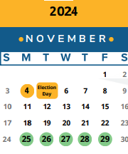 District School Academic Calendar for Knox Wiley Middle School for November 2024