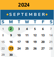 District School Academic Calendar for Block House Creek Elementary School for September 2024