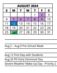 District School Academic Calendar for Trafalgar Middle School for August 2024
