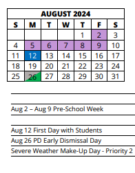 District School Academic Calendar for Villas Elementary School for August 2024