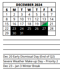District School Academic Calendar for Tice Elementary School for December 2024