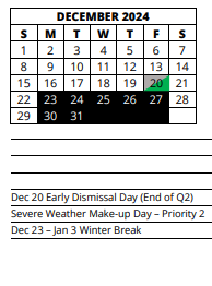 District School Academic Calendar for Advantage Academy Of Lee County for December 2024