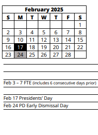 District School Academic Calendar for Villas Elementary School for February 2025