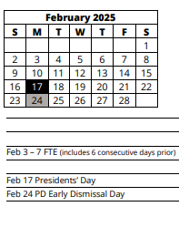 District School Academic Calendar for Bayshore Elementary School for February 2025